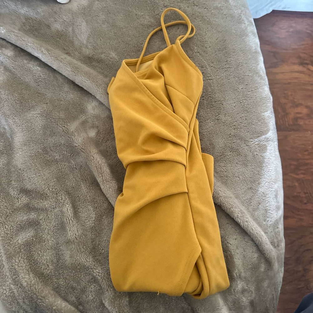 Mustard Yellow wrap ruched mini dress